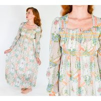 1970S Vintage Floral Cotton Maxi Dress | Peasant Boho Gown | Etsy (US)