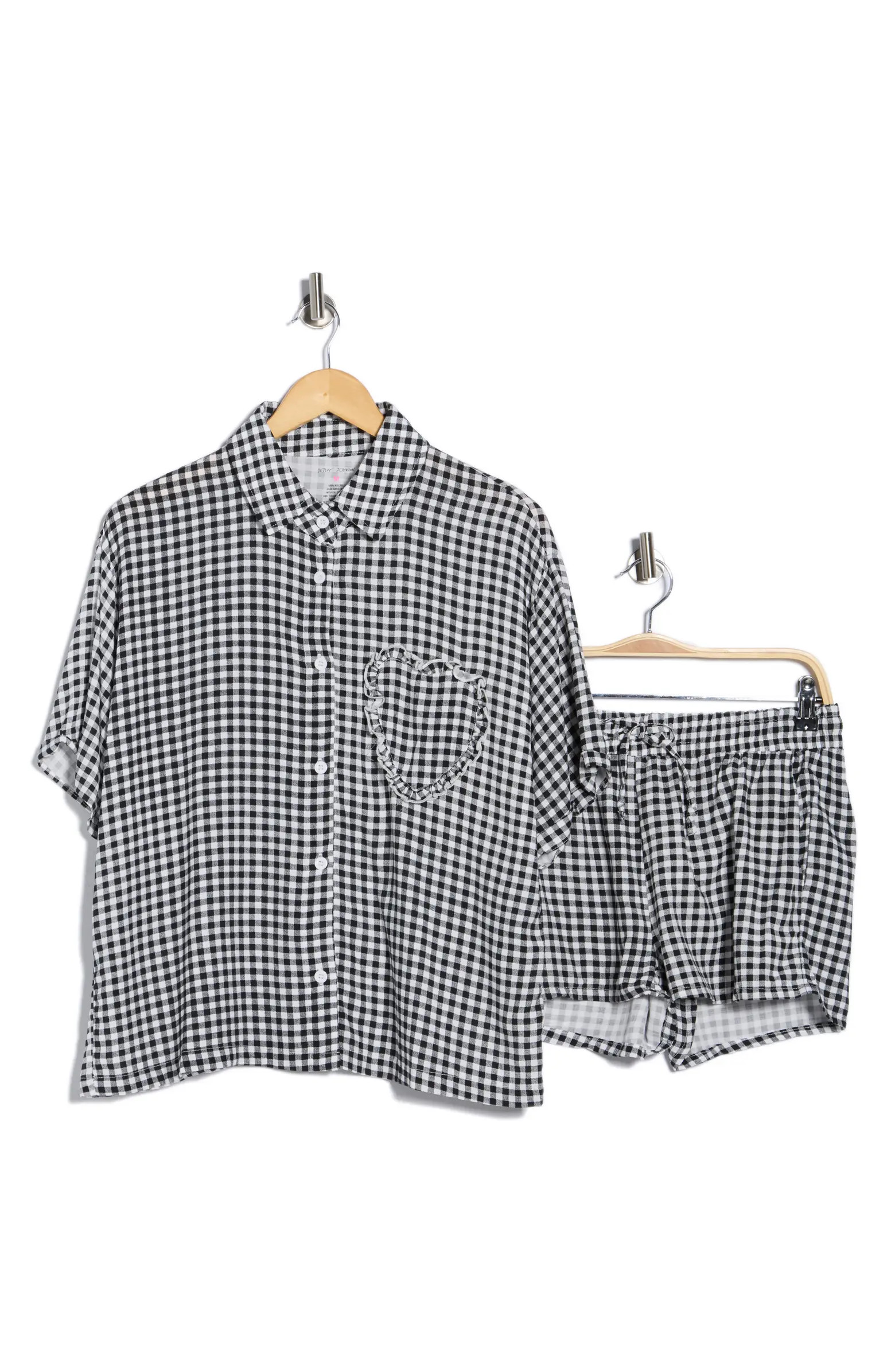 Betsey Johnson Heart Patch Cabana Button-Up Shirt & Shorts Cover-Up Set | Nordstromrack | Nordstrom Rack