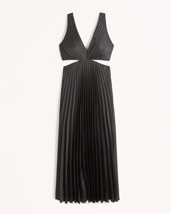 Satin Pleated Cutout Maxi Dress | Abercrombie & Fitch (US)