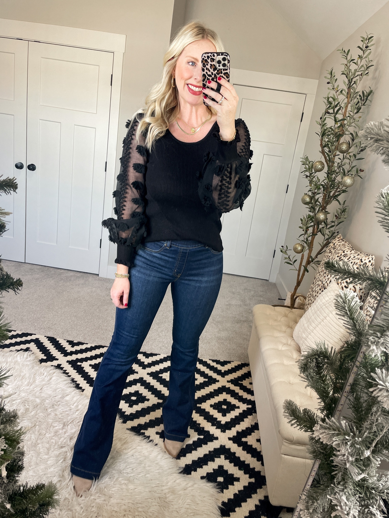 Daily try on, Walmart fashion, Walmart outfit, flare jeans, Spanx jeans
Size up in top!

#LTKSeasonal #LTKunder50 #LTKstyletip