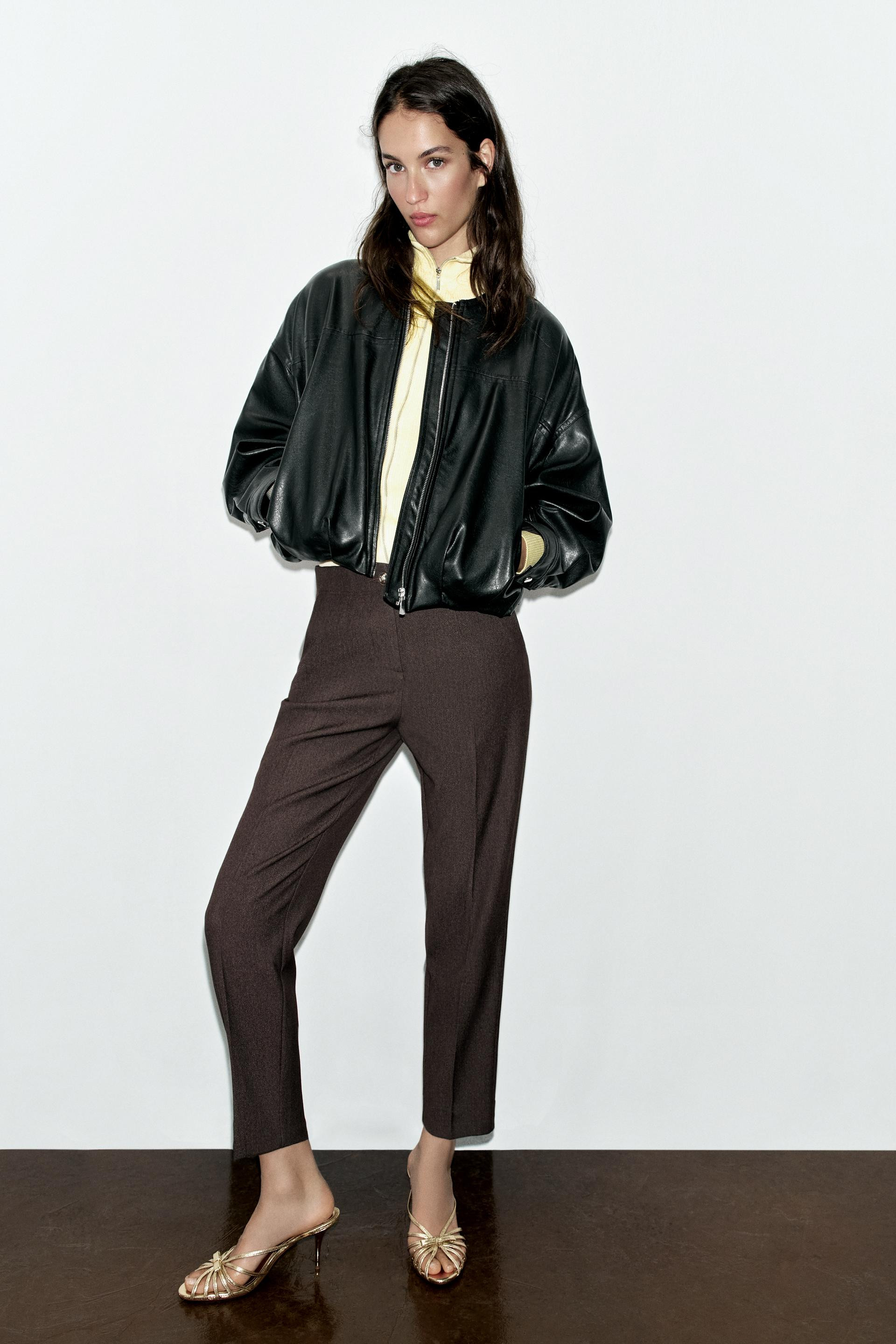 Zara - Faux Leather Balloon Bomber Jacket - Black - Xs - Woman | Zara US