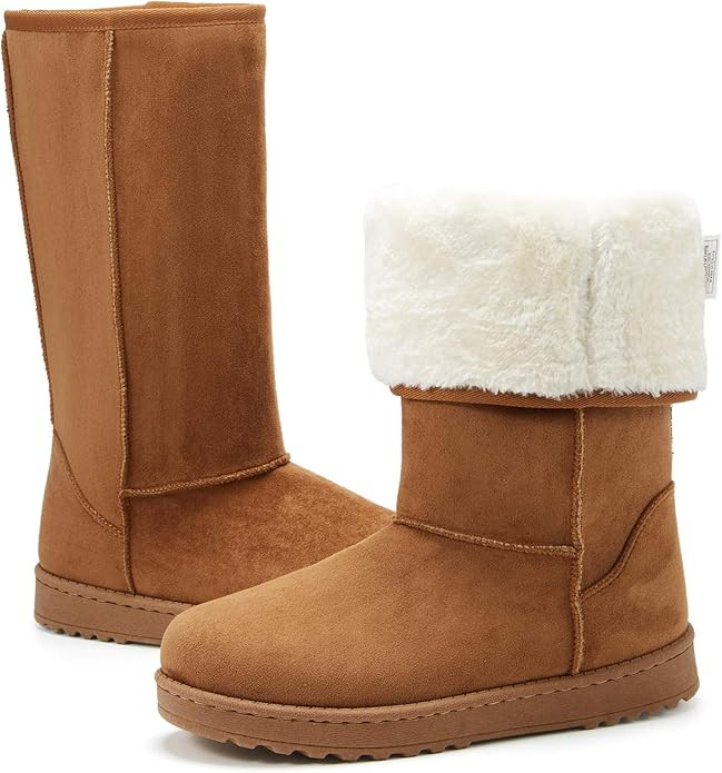 ZGR Women's Winter Snow Boots Mid-Calf Fur Lined Warm Shoes Outdoor Fashion Fuzzy Tall Boots | Amazon (US)