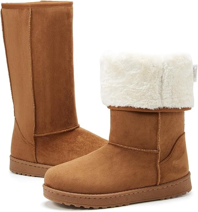 ZGR Women's Winter Snow Boots Mid-Calf Fur Lined Warm Shoes Outdoor Fashion Fuzzy Tall Boots | Amazon (US)