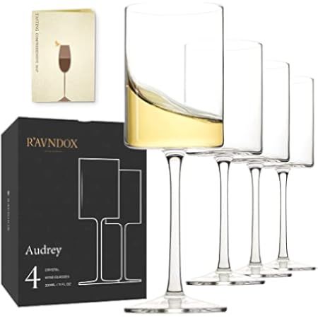 Square Wine Glasses Set of 4 - Cylinder Design ideal for White and Red Wine - Modern Edge Crystal St | Amazon (US)