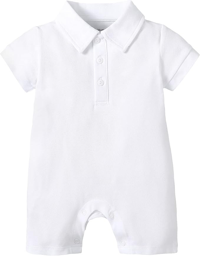 DEFAHN Baby Boy Polo Romper Short Sleeve Solid Bodysuit Jumpsuit Collared Onsies Pique Infant One... | Amazon (US)