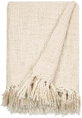 Merit Linens Slub-Yarn Throw Blanket - One Size Natural | Amazon (US)