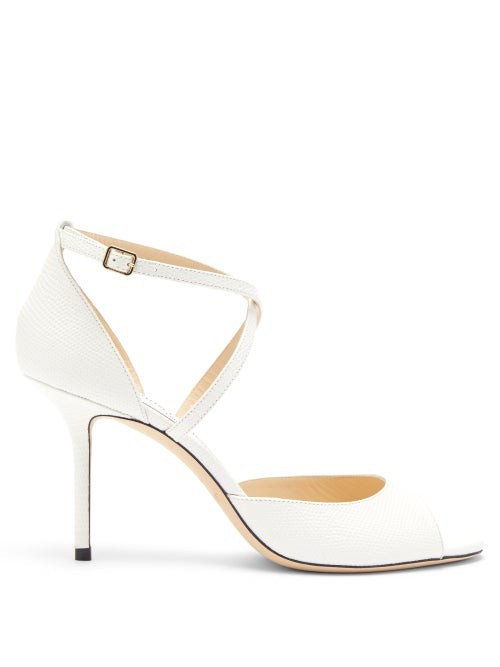 Jimmy Choo - Emsy 85 Lizard-effect Leather Sandals - Womens - White | Matches (US)
