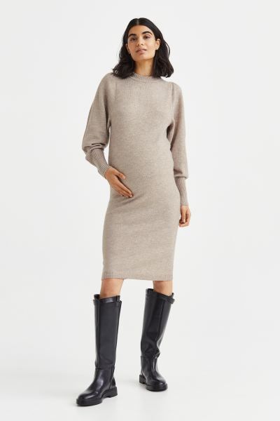 MAMA Knit Puff-sleeved Dress | H&M (US + CA)