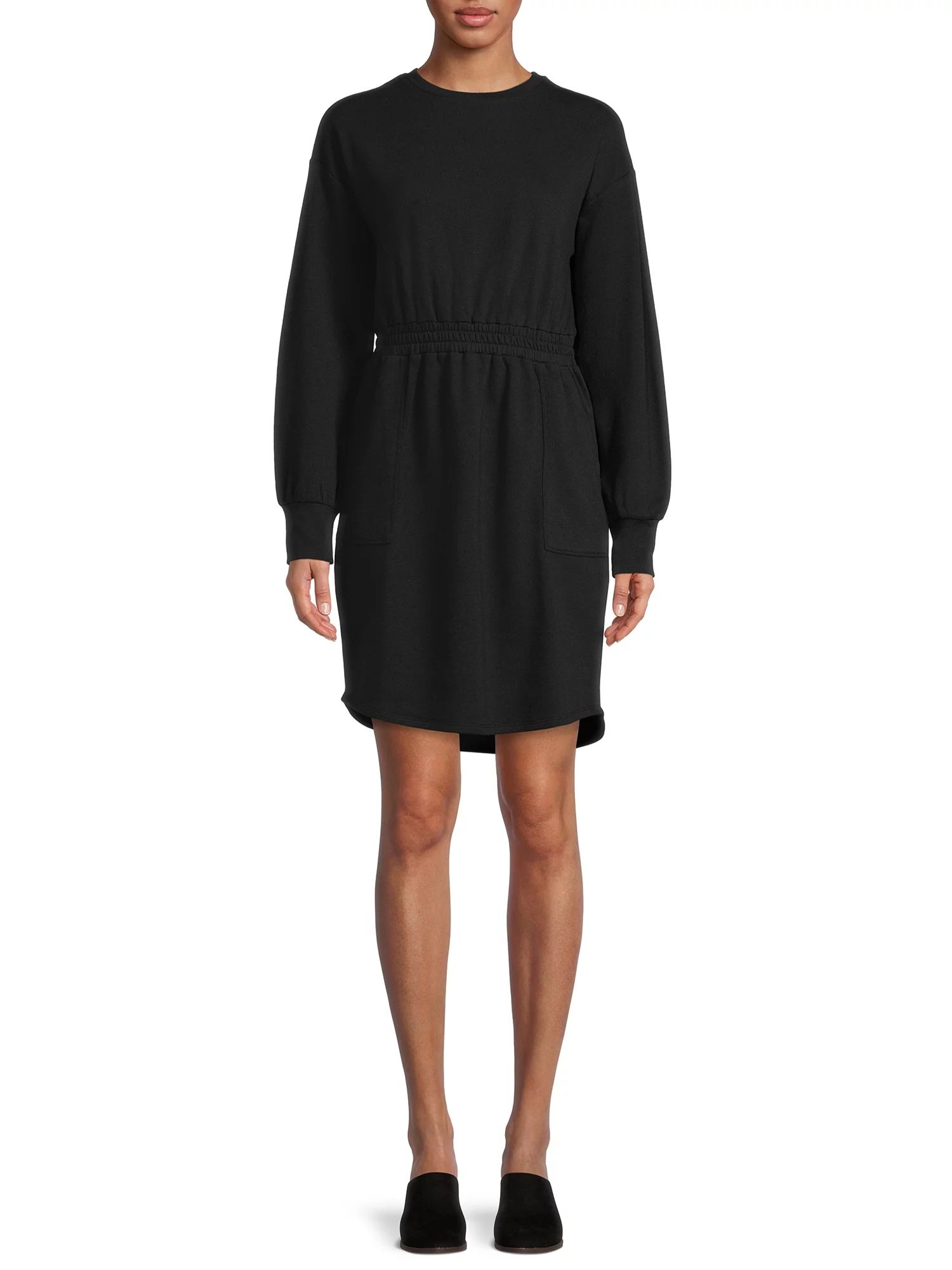 Time and Tru Women`s Cinched Waist Sweatshirt Dress | Walmart (US)