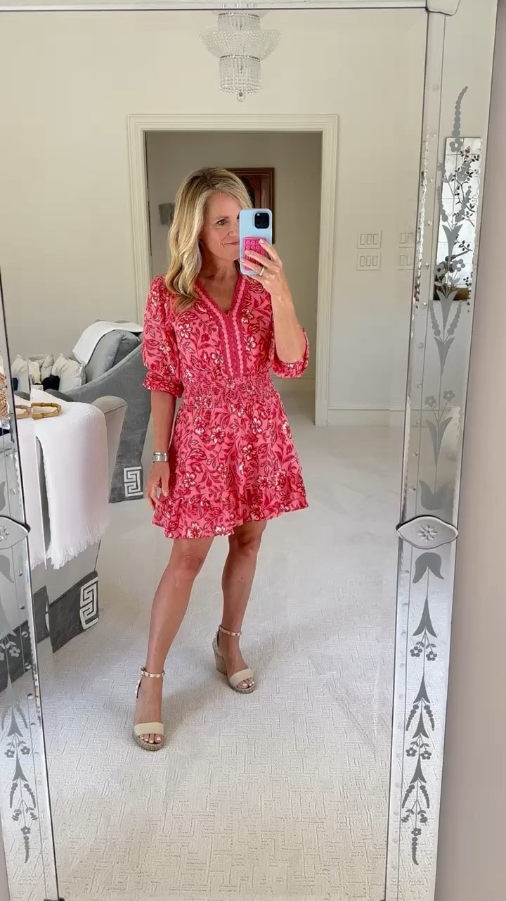 Hot pink and red three-quarter sleeve, mini dress with lace medallion detailing
Run true to size 
I’m 5’2” tall and wearing XS 
It is available  XS-XXXL
UNDER $100
Perfect, for, Graduation, wedding, shower, date night and any spring event

#LTKstyletip #LTKover40 

#LTKSeasonal #LTKStyleTip #LTKOver40