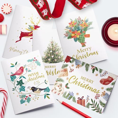 Dessie 30 Unique Gold Foil Christmas Cards with Red Envelopes and Gold Sealing Stickers. Short Gr... | Dessie Shop