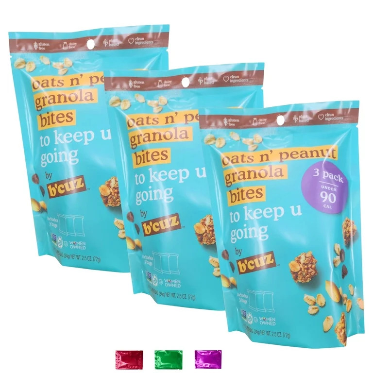 B'cuz Oats N' Peanuts Granola Bites with Chocolate Chips 2.5 Oz 3-Pack, Gluten Free Vegan Snacks,... | Walmart (US)