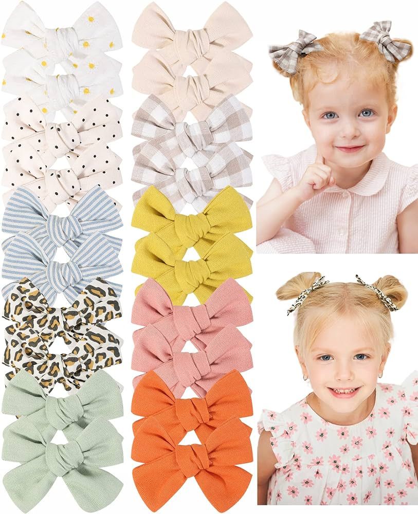 Jollybows 20PCS 3.5 Inches Baby Girls Linen Hair Bows Clips 10 Colors Fully Lined Hair Barrettes ... | Amazon (US)