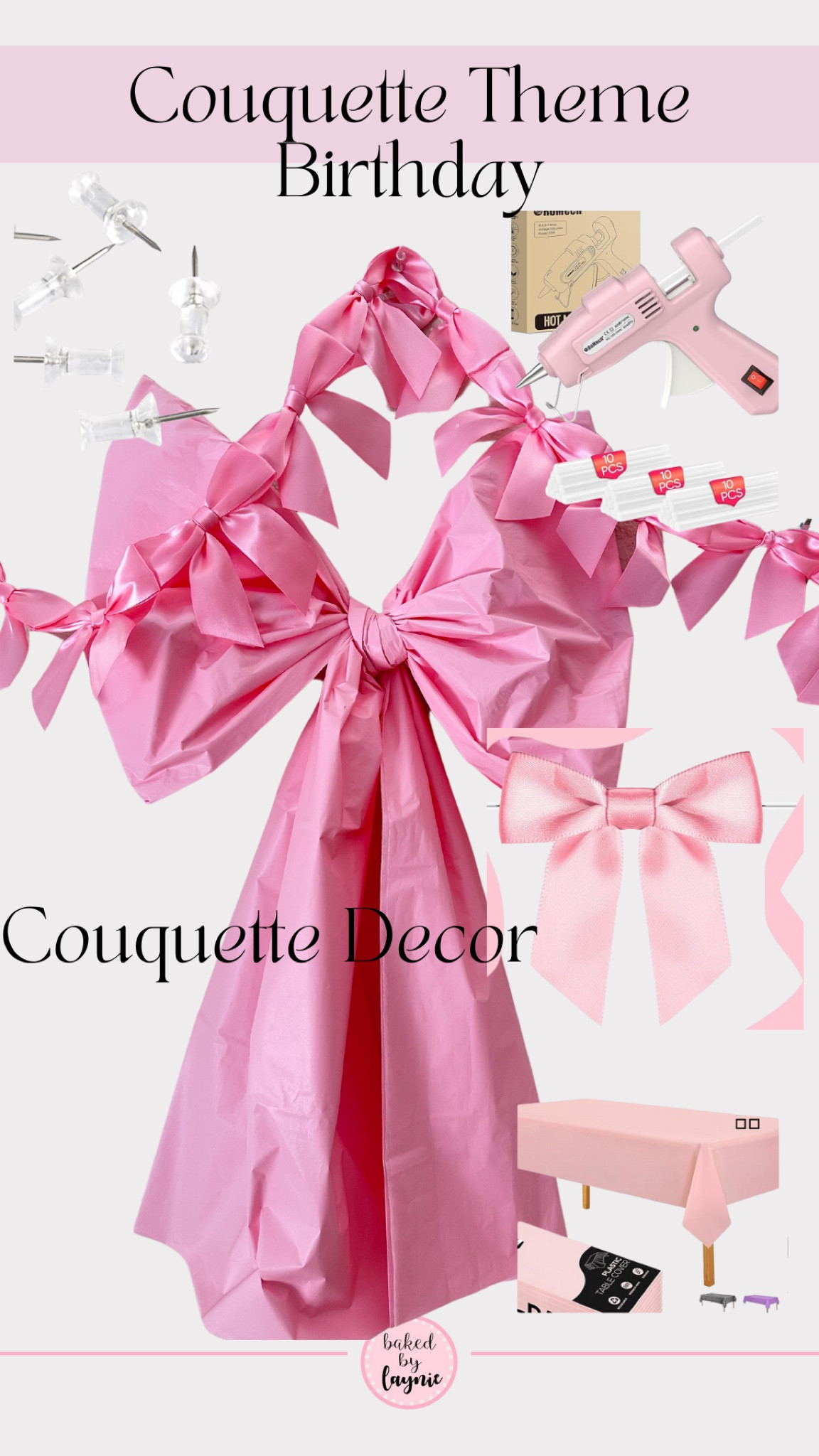 Coquette birthday, bow, bow birthday, bow banner, birthday party, party planning 