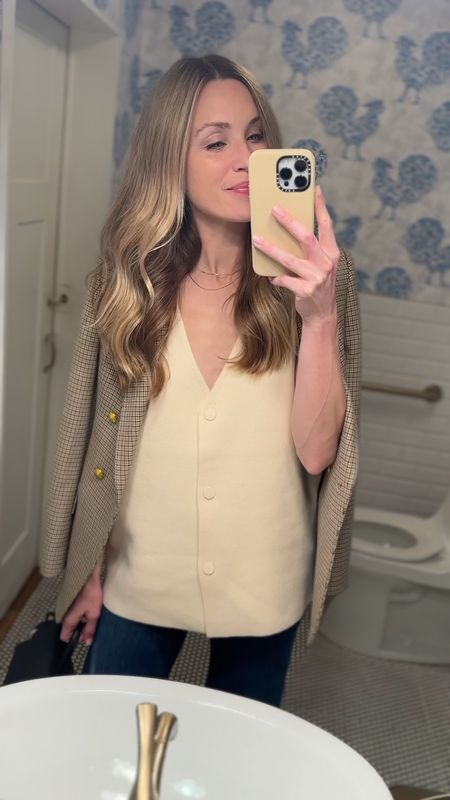 Sweater vest (runs huge, size down 1-2 sizes), cropped wide leg jeans (TTS), old heels and blazer—similar linked 🤍

Spring date night, white vest, checked blazer, cropped jeans, spring jeans 

#LTKfindsunder100 #LTKSeasonal