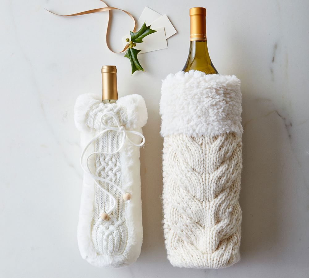 Faux Fur Knit Magnum Wine Bag | Pottery Barn (US)