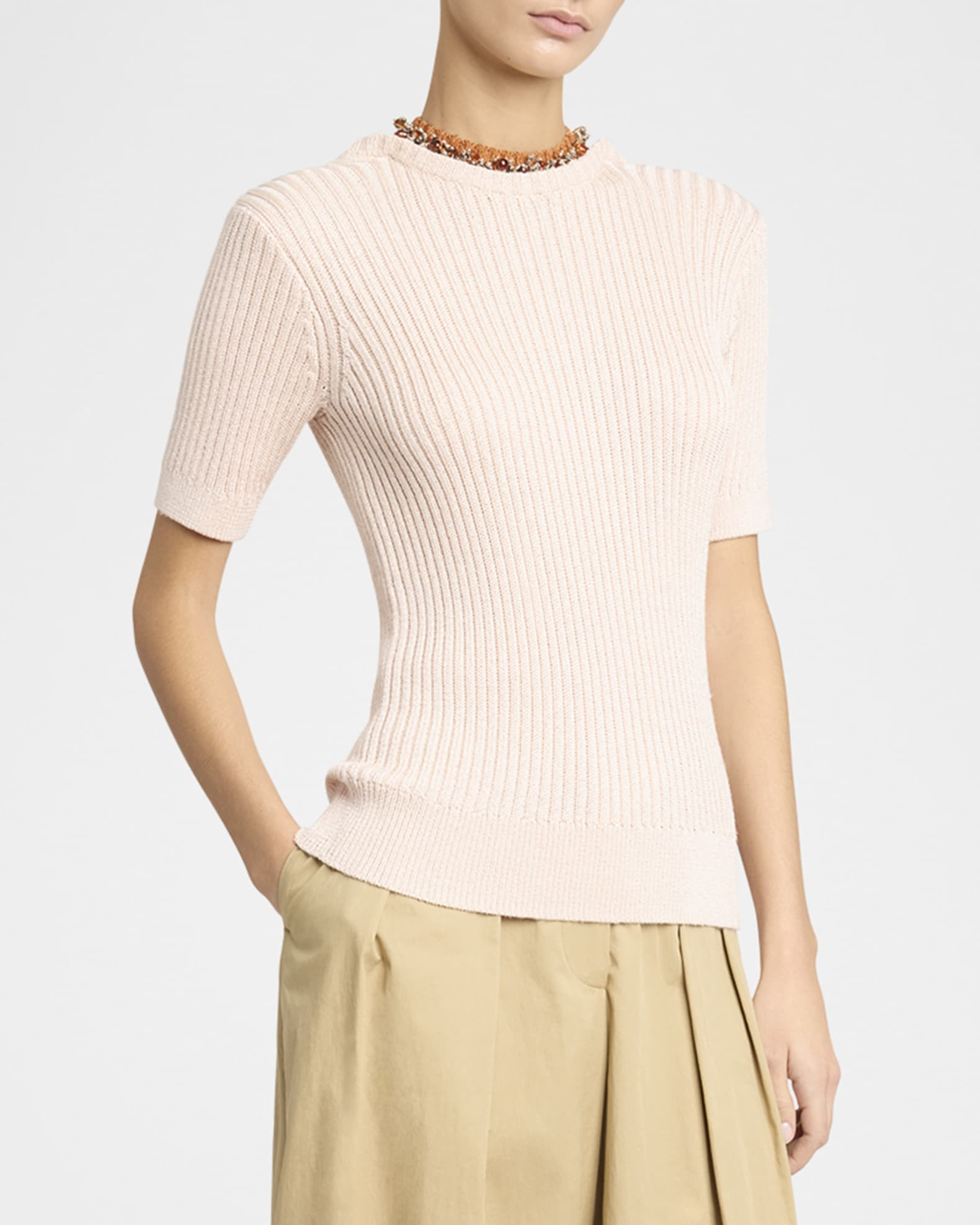 Tonia Beaded Short-Sleeve Low-Back Sweater | Neiman Marcus