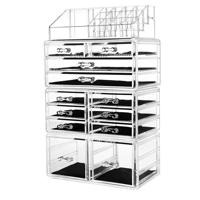 hblife Makeup Organizer Acrylic Cosmetic Storage Drawers and Jewelry Display Box with 12 Drawers,... | Amazon (US)