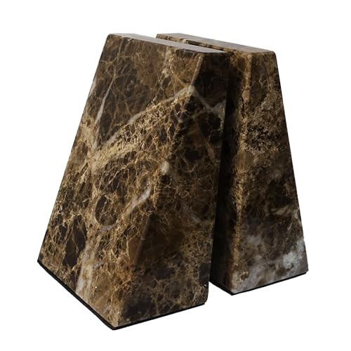 Decorative Bookends for Bookshelves, Set of 2 Marble Bookends for Living Room, Office, Bedroom, Heavy Duty,2 Pieces, Brown | Amazon (US)
