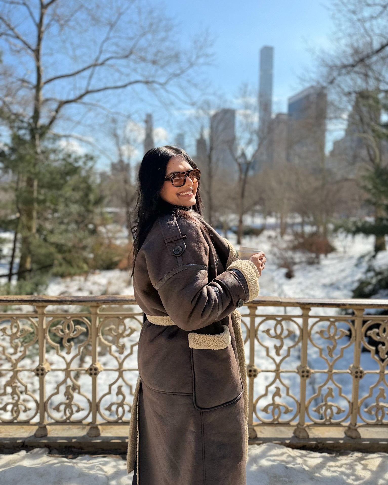 Sharing this amazing coat (faux leather!) with this beautiful Sherpa lining! I wore it with my fave sunglasses and a beige sweater for a day of exploring NYC

#LTKTravel #LTKgrwm #LTKootd