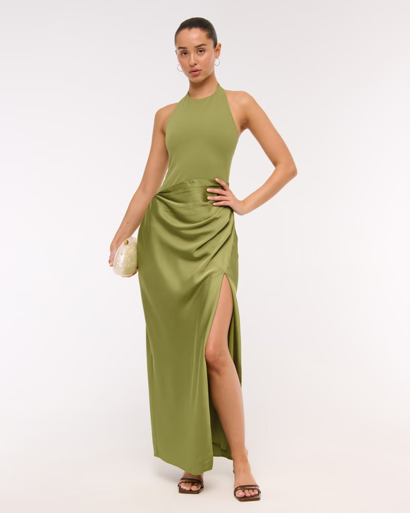 Women's Halter Mixed Fabric Maxi Dress | Women's The A&F Wedding Shop | Abercrombie.com | Abercrombie & Fitch (US)