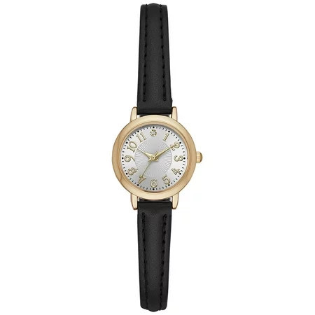 Time and Tru Women s Analog Wristwatch Gold Tone Round Case Silver Tone Easy Read Dial Black Faux Leather Strap (FMDOTT022) | Walmart (US)
