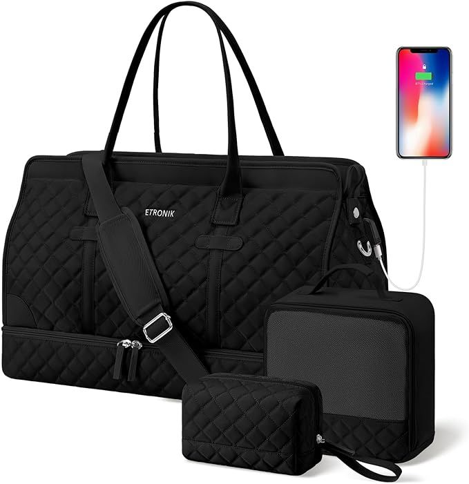 ETRONIK Weekender Overnight Bag for Women, Large Travel Duffle Bag with Shoe Compartment & Wet Po... | Amazon (US)