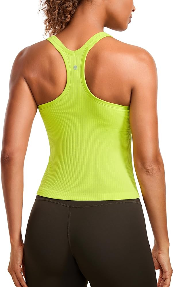 CRZ YOGA Seamless Ribbed Womens Tank Top Racerback Camisoles with Built in Bra Padded Scoop Neck ... | Amazon (US)