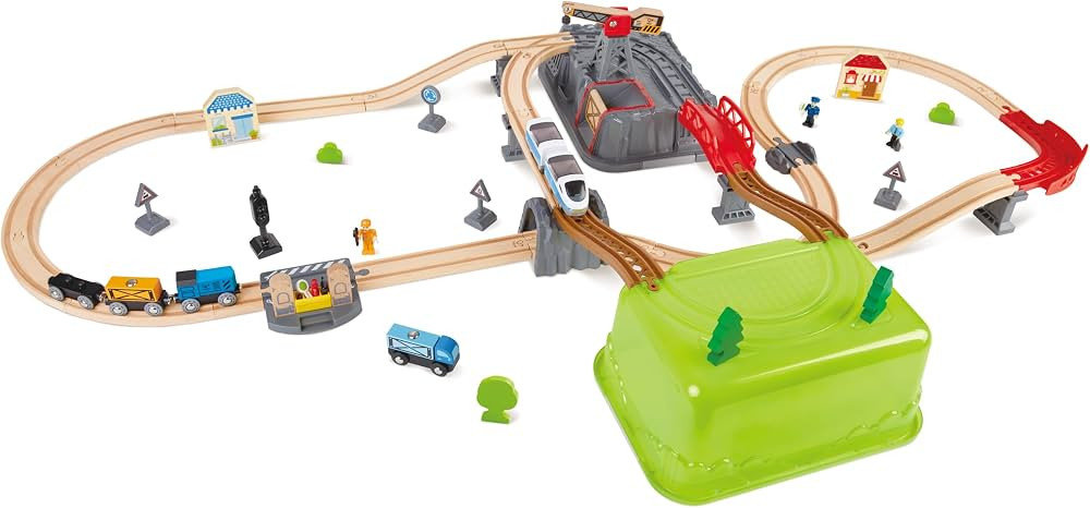 Hape Railway Bucket Builder Set | 50-Piece Multi-Color Wooden Train Set Toy, Construction Buildin... | Amazon (US)