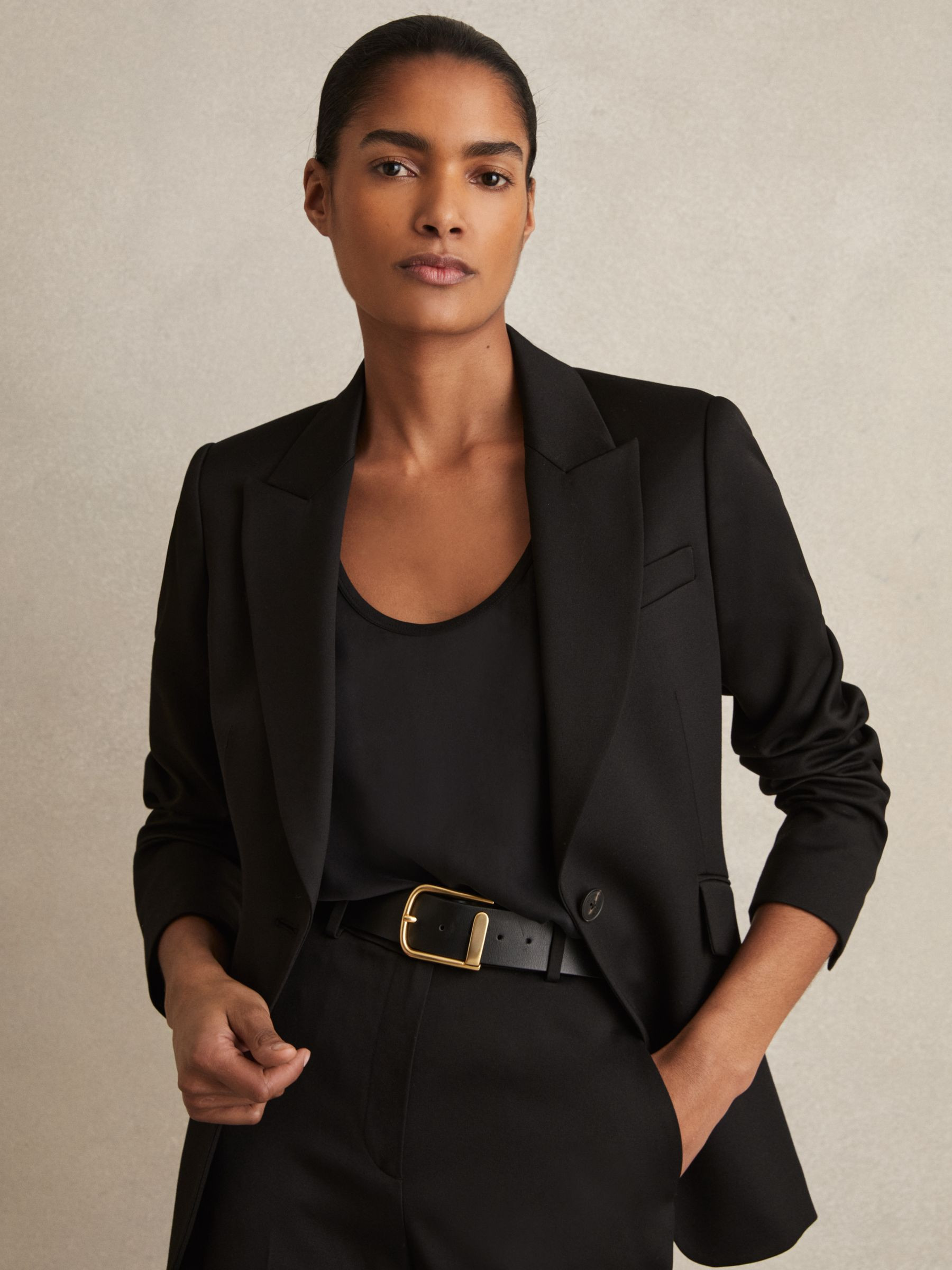 Leather Half Keeper Belt in Black | Reiss US