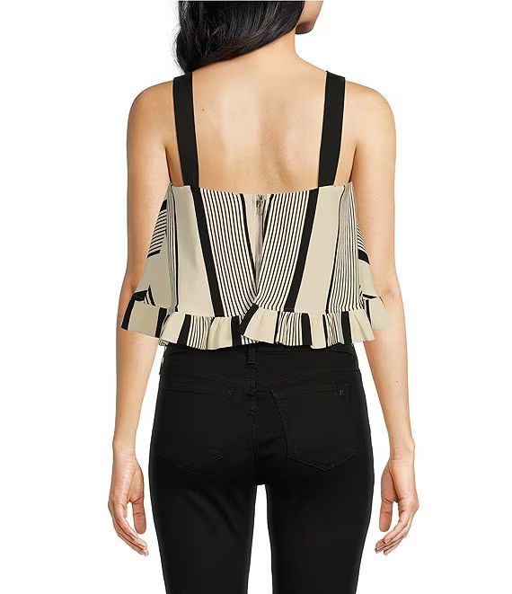 Devra Club Stripe Square Neck Sleeveless Ruffle Crop Top | Dillard's