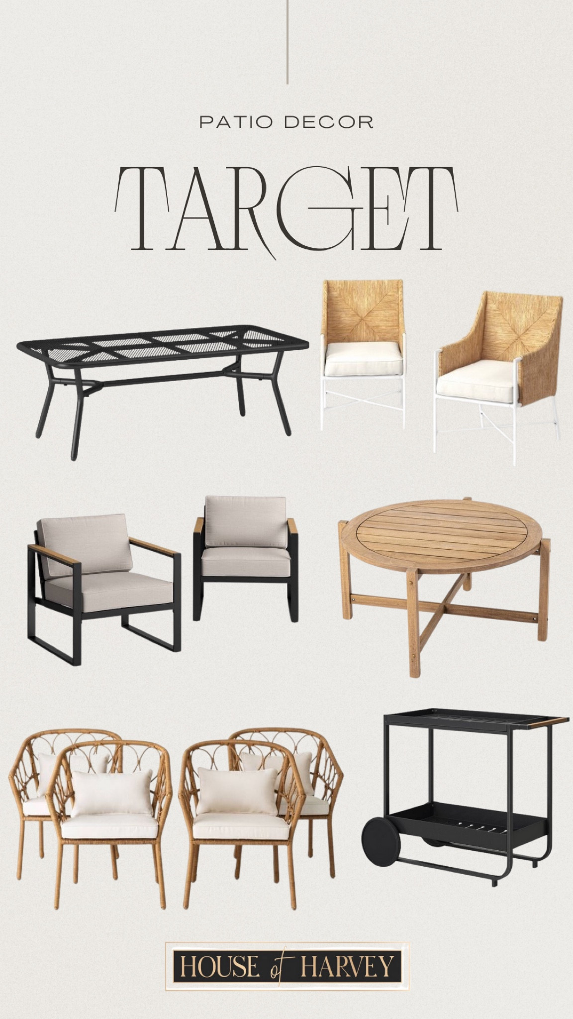 TARGET: patio decor! 

Patio decor, summer, outdoor, table, chairs, dining set, bar cart, style tip 

#LTKSeasonal #LTKstyletip #LTKhome