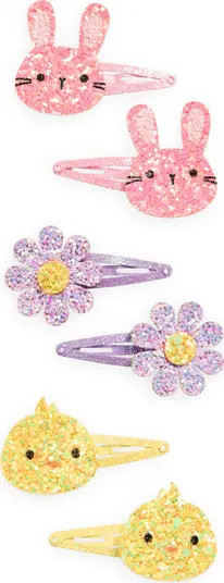 Kids' Assorted Set of 6 Glitter Hair Barrettes | Nordstrom