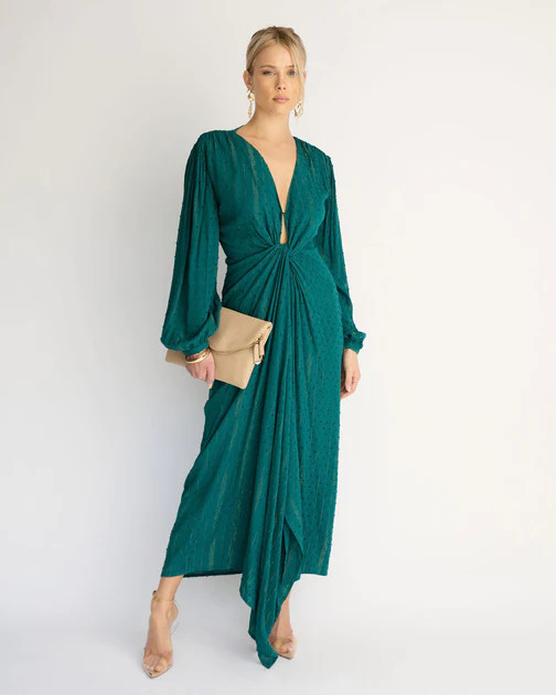 Saylor Metallic Embroidered Twist Front Maxi Dress - Teal | VICI