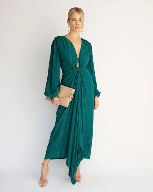 Saylor Metallic Embroidered Twist Front Maxi Dress - Teal | VICI Collection
