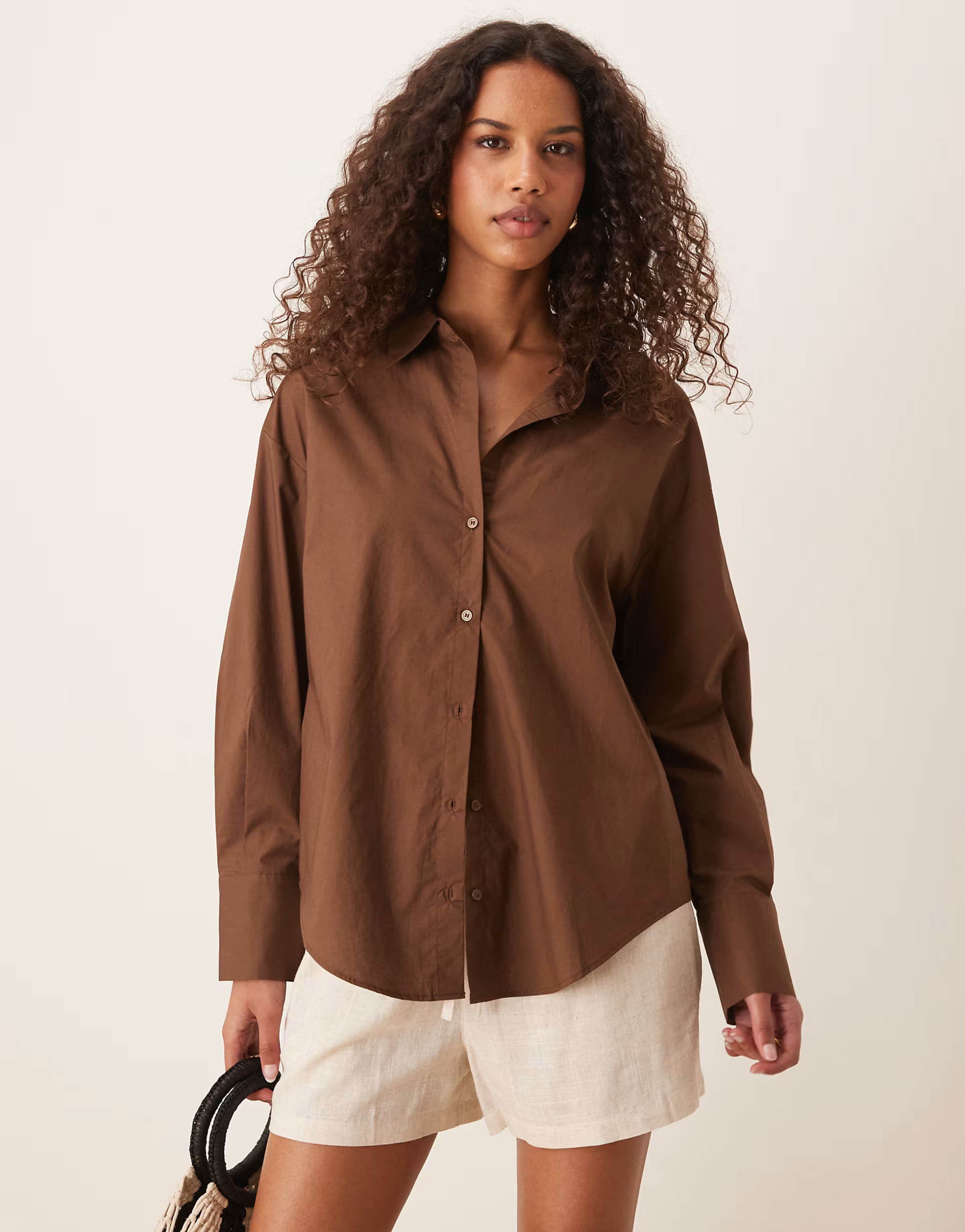 Mango oversized linen look shirt in dark brown | ASOS (Global)