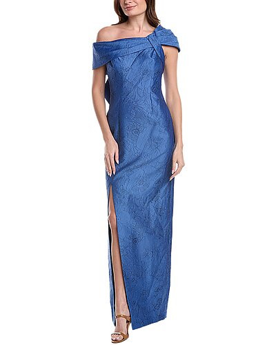 Jacquard Asymmetrical Portrait Bow Shoulder Gown | Rue La La