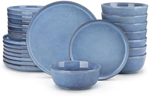 vancasso ANYA 24 Pieces Plates and Bowls Set, Blue Dinnerware Sets, Reactive Glaze Dishes Set for... | Amazon (US)