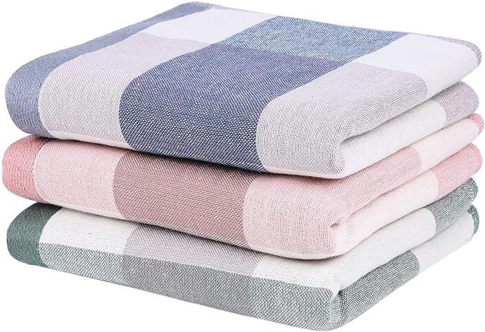 Homaxy 100% Natural Cotton Terry Kitchen Towels, 13 x 28 Inches Ultra Soft and Absorbent Plaid Di... | Amazon (US)