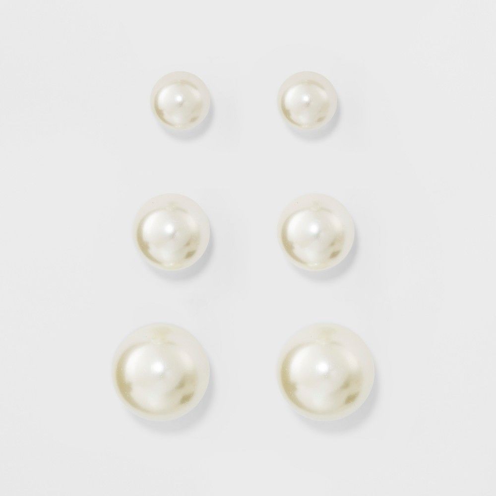 Faux Pearl Stud Earring Set 3ct - A New Day Silver | Target