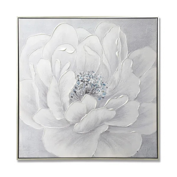 'Blooming White Peony' Framed Graphic Art Print on Canvas | Wayfair North America