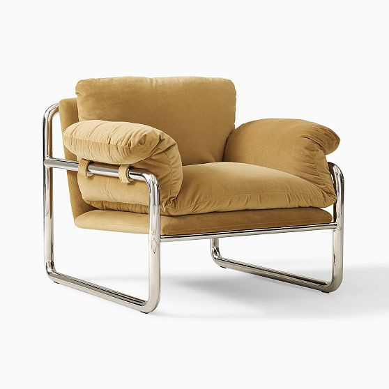 Desmond Chair, Deluxe Velvet, Golden Oak, Polished Stainless Steel | West Elm (US)