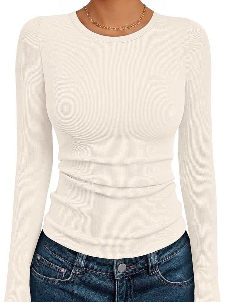 AUTOMET Women's Long Sleeve Blouses Shirts with Ribbed Knit Work Office Basic Tops | Amazon (US)