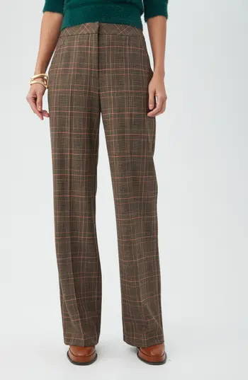 Trina Turk Sadie Plaid Wide Leg Pants in Brown Multi at Nordstrom Rack, Size 8 | Nordstrom Rack
