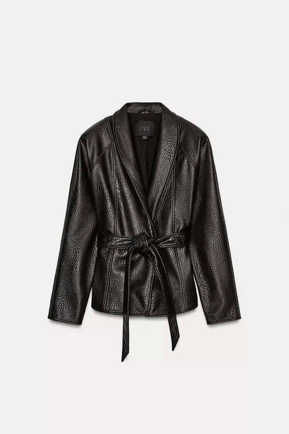LEATHER EFFECT BELTED JACKET ZW COLLECTION | Zara UK
