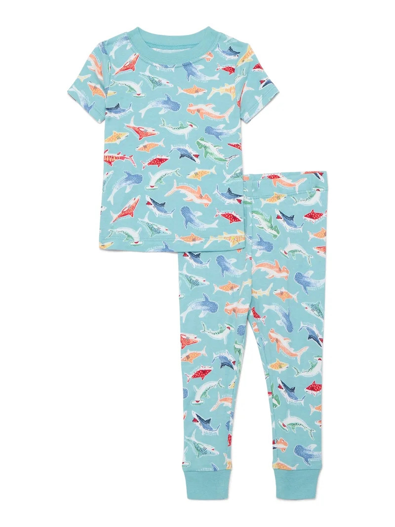 Wonder Nation Toddler Boys or Girls Cotton Snug-Fit Top and Pants Pajama Set, 2-Piece, Sizes 12M-... | Walmart (US)