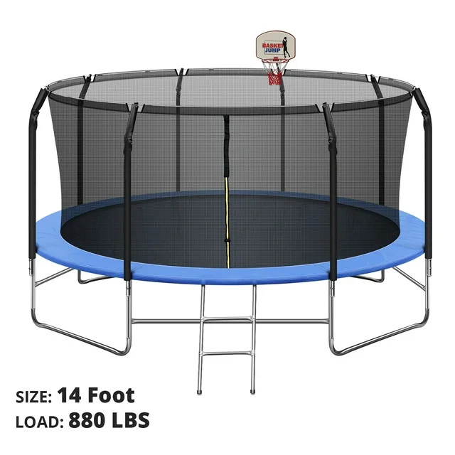 14FT Trampoline with Basketball Hoop&Safety Enclosure Net, 880LBS Capacity 4 Kids, Waterproof Mat... | Walmart (US)