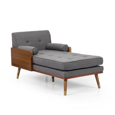 Fortas Mid-Century Modern Fabric Chaise Lounge Gray/Dark Walnut - Christopher Knight Home | Target