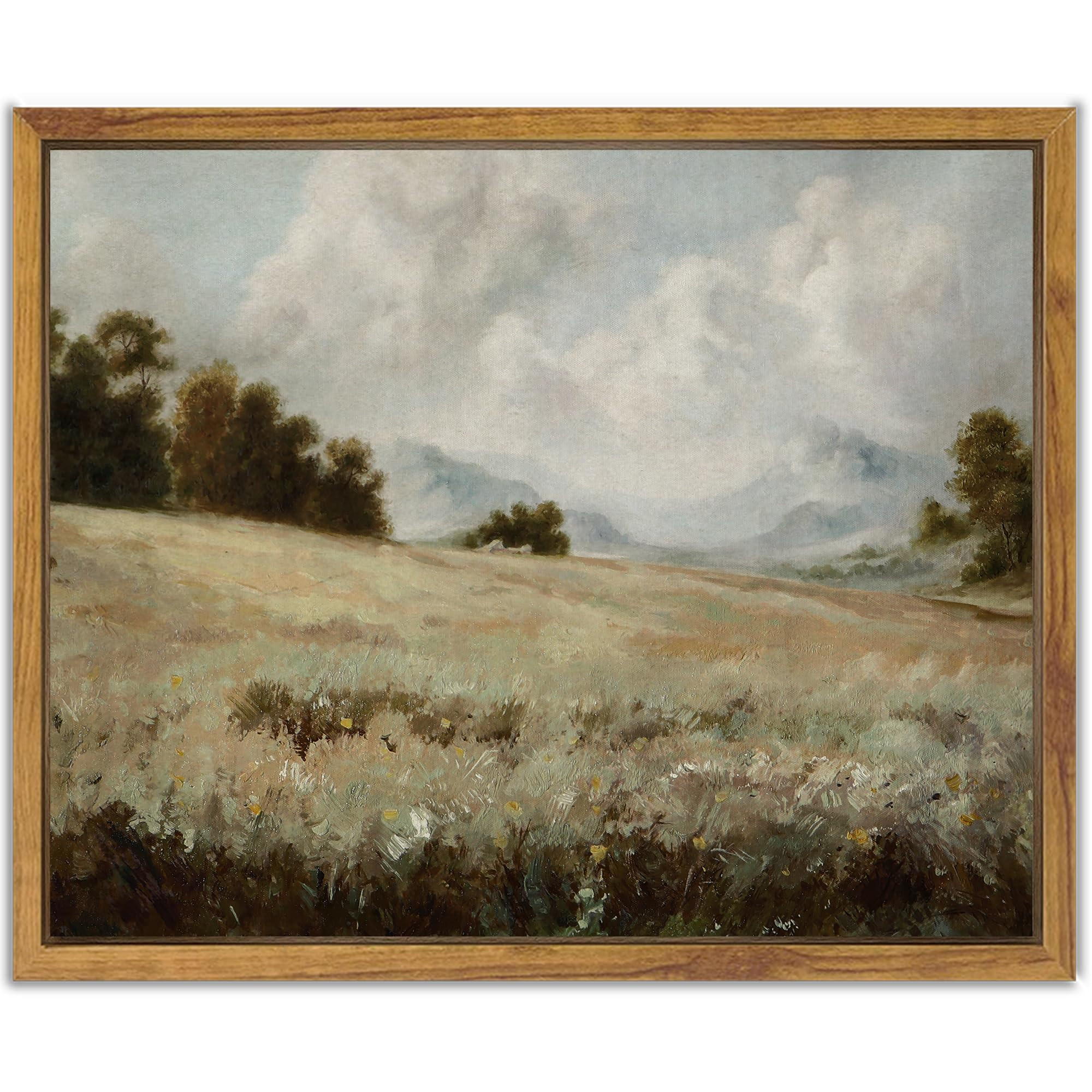 SHENIFY Vintage Landscape Framed Canvas Wall Art Grassland Classic Painting Farmhouse Kitchen Off... | Amazon (US)
