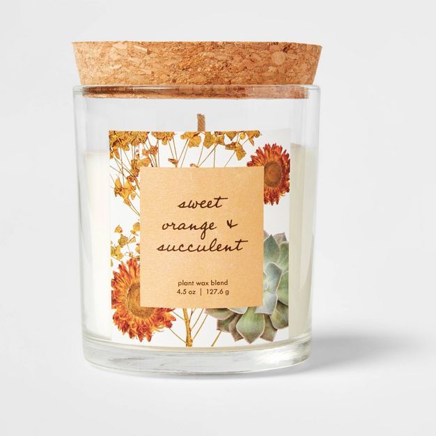 Glass Candle with Cork Lid Sweet Orange and Succulents - Threshold™ | Target